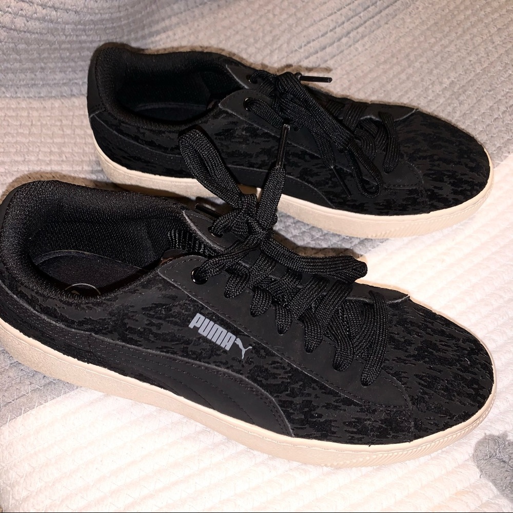 Puma black cheetah suede sneakers